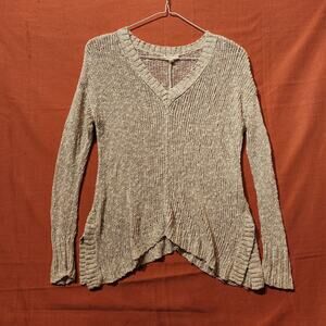 Eileen Fisher Sz S Linen Cotton Loose Knit Asymmetrical Sweater Oatmeal Beige